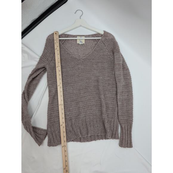 Aerie V-Neck Open Weave Long Sleeve Pull Over Sweater Women's Large Tan - Picture 6 of 7